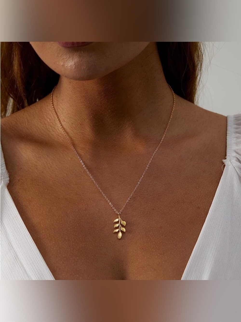 14k Gold Plated Leaf Pendant Chain Necklace